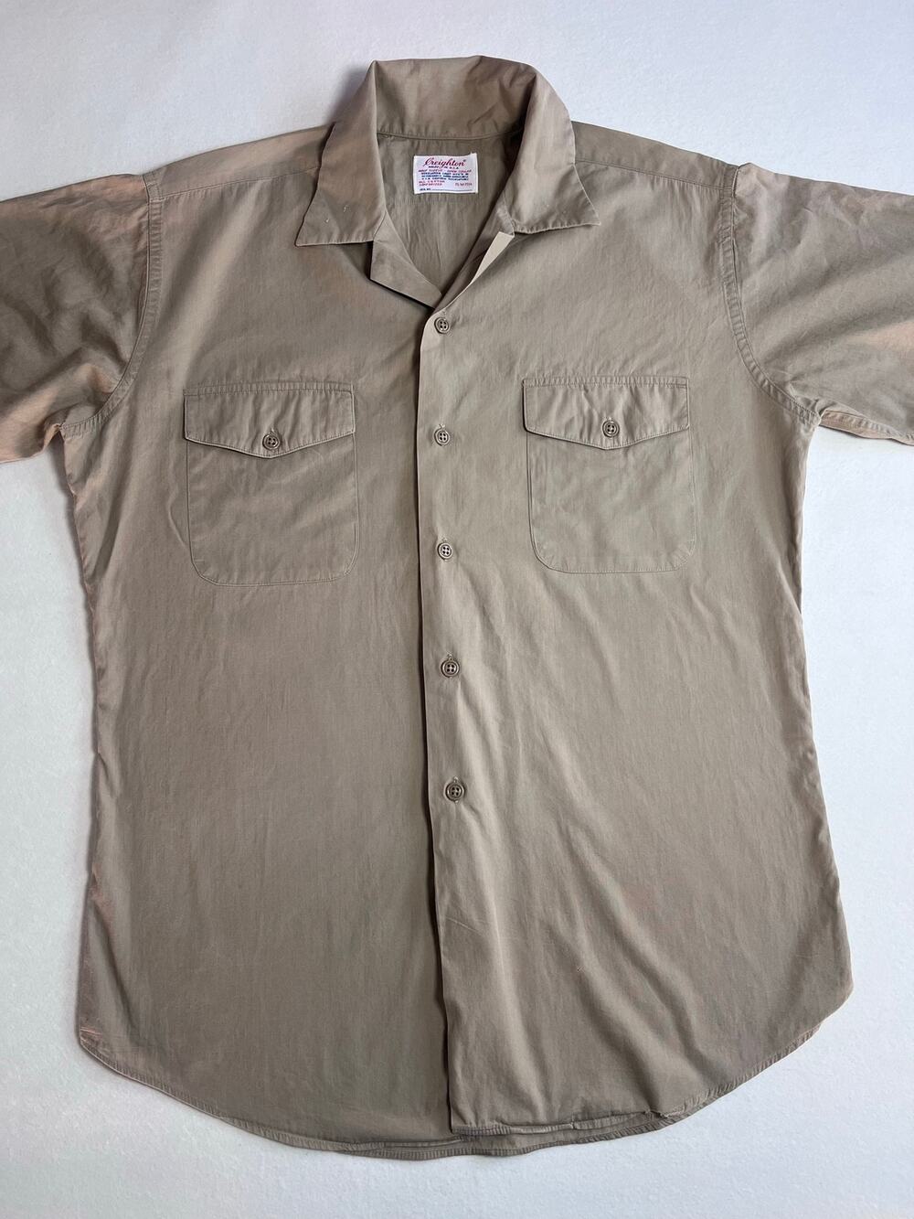 Vintage Creighton USA Military Khaki Cotton Uniform Shirt M